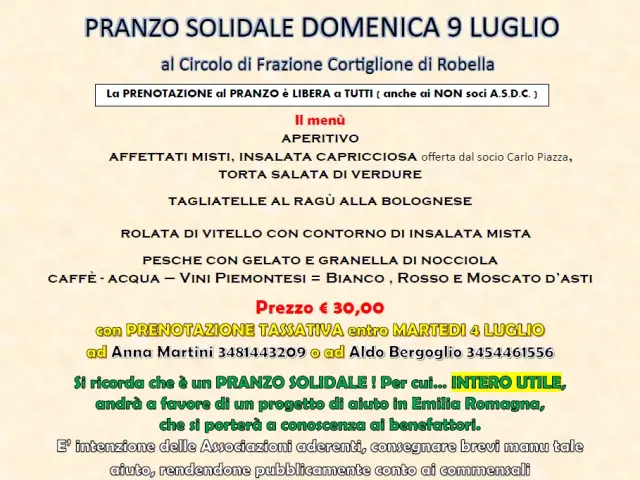 Robella | Pranzo solidale "Insieme per l'Emilia Romagna"